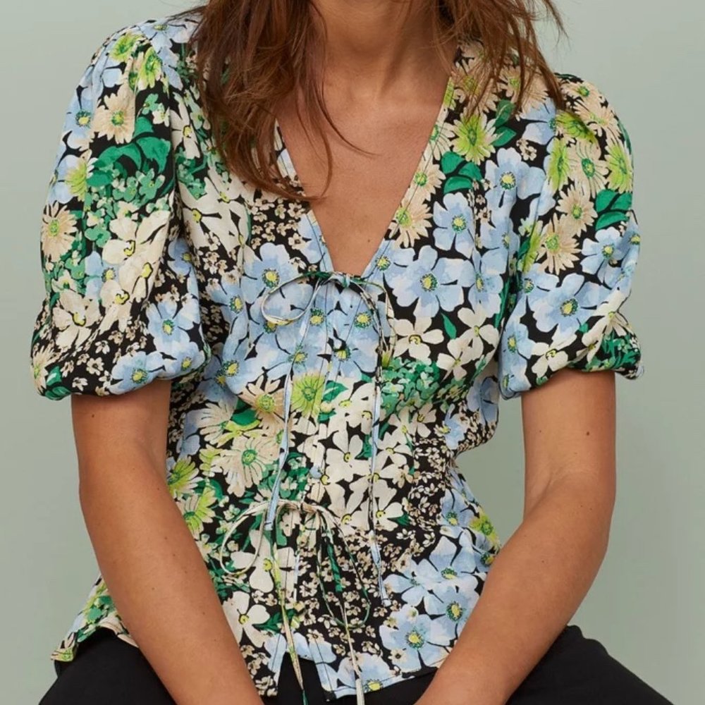 H&M Floral Puff Sleeve Blouse